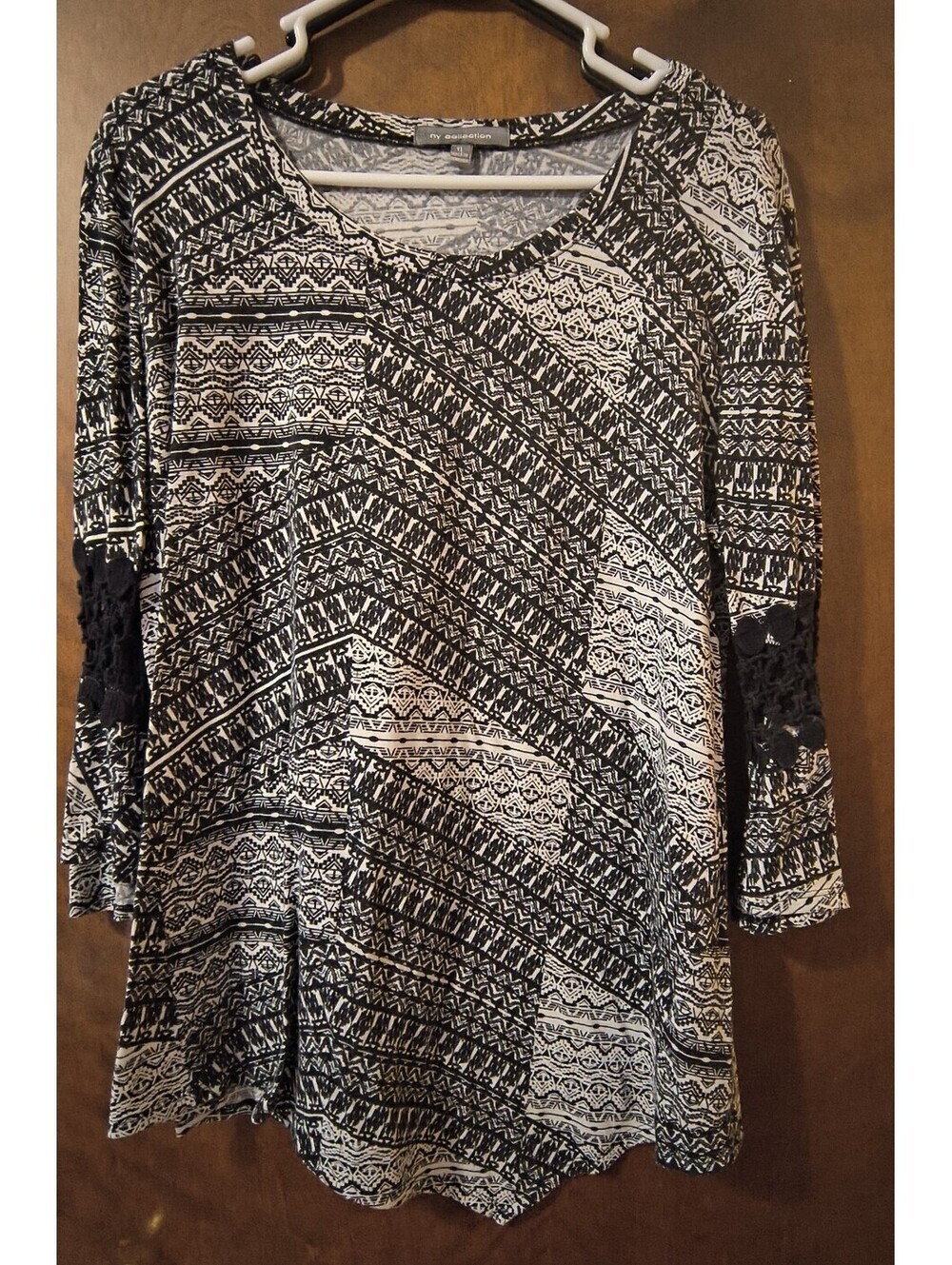 NY Collection Women's Top White/Black 3/4 Sleeve Size XL
